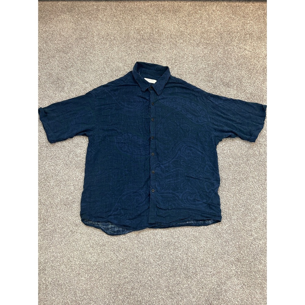 Nelly Button Down Shirt Mens Medium Blue Excellent Paisley Short Sleeve Top
